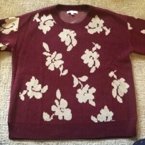Nordstrom DR2 Burgundy Sweater Floral Cream Size Large
